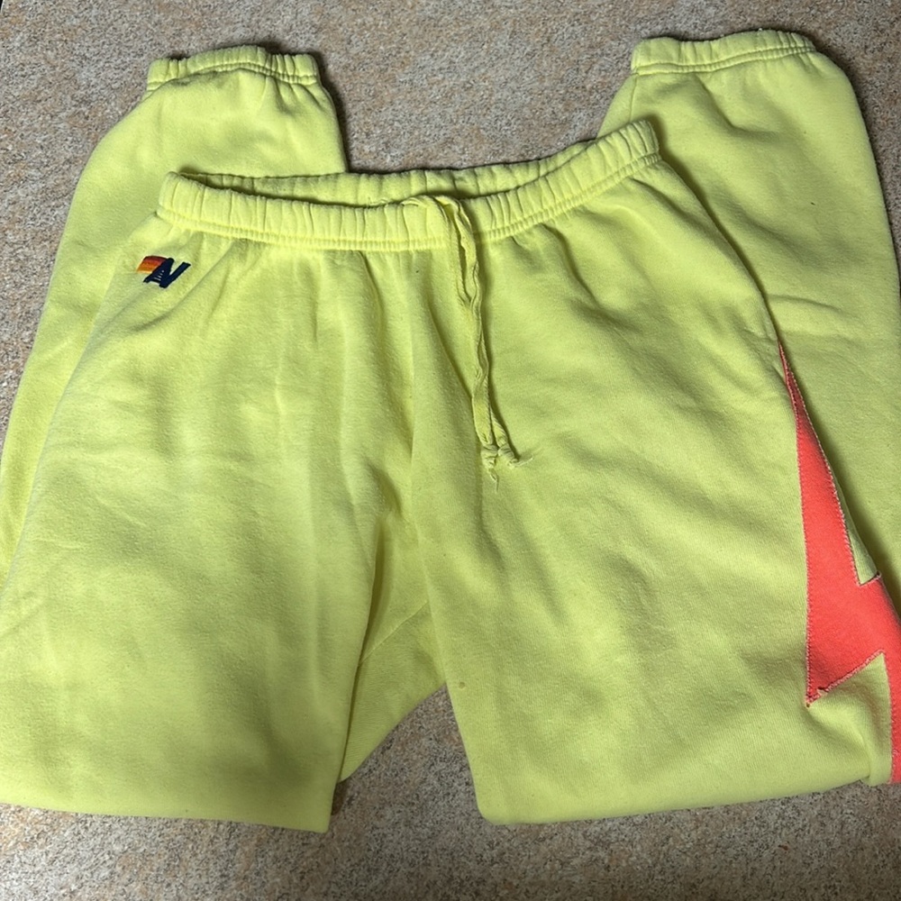 Aviator Nation Neon yellow bolt sweatpants